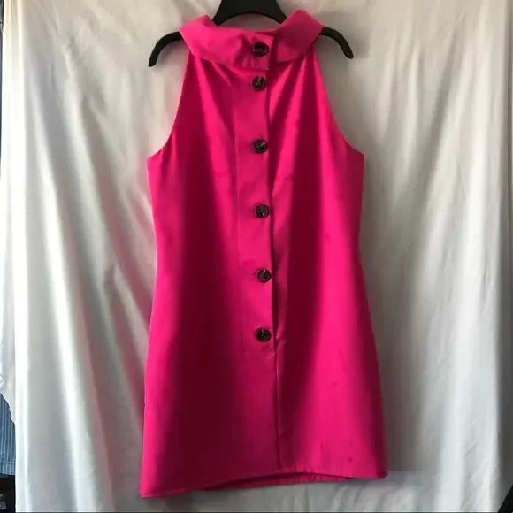 STS Sail To Stable Hot Pink Button Back Sleeveless Hydra Cowl Neck Dress Sz M - Picture 6 of 7